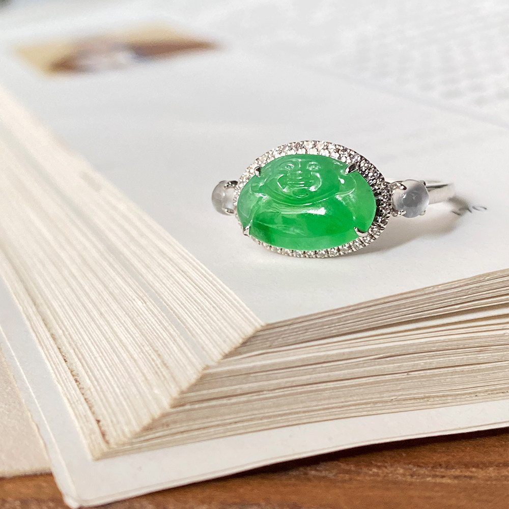 现货缅甸翡翠阳绿佛公笑口常开女戒指18k满钻冰种显贵小众特色,珠宝/钻石/翡翠,戒指/指环,淘宝优惠券,粉丝福利购,淘宝优惠卷