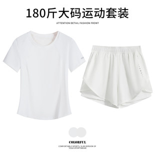 后口袋短袖运动套装女胖MM宽松大码瑜伽服夏季跑步普拉提健身衣服