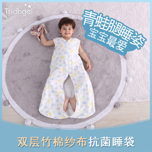 新生婴儿童空调房夏款 一体背心式 宝宝纱布睡袋夏季 防踢被 超薄