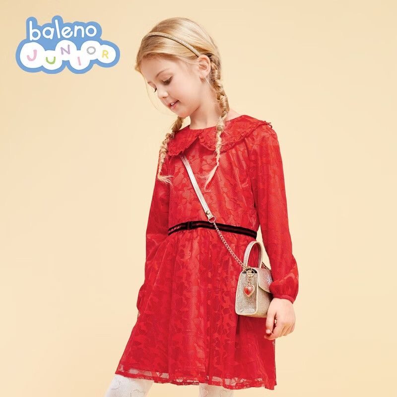 包邮 baleno junior童装连衣裙长袖蕾丝公主裙生日喜庆服红色裙子,童装/婴儿装/亲子装,连衣裙,淘宝优惠券,粉丝福利购,淘宝优惠卷