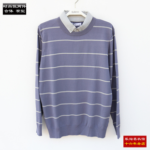 男士 针织衫 领线衫 包邮 假两件毛衣青年 衬衫 班尼路新款 薄款 春季
