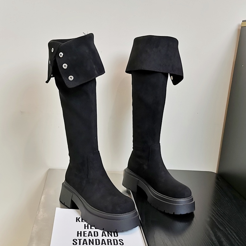 过膝两穿长筒靴厚底增高骑士靴女