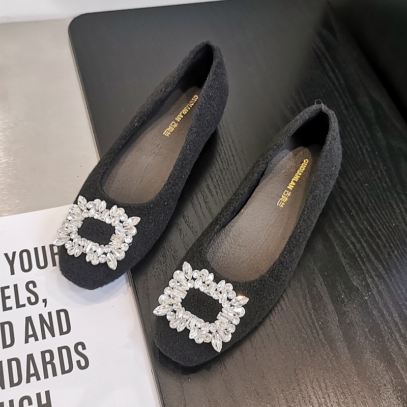 水钻法式方扣一脚蹬内增高单鞋女