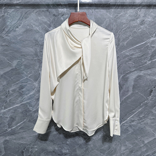 柔光缎面高级感醋酸长袖衬衫女法式设计感通勤优雅系带领衬衣春夏