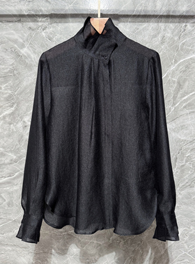 2026早春花苞领天丝衬衫百搭长袖衬衣亲肤透气打底立领叠穿休闲风