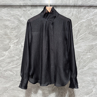 2026早春花苞领天丝衬衫百搭长袖衬衣亲肤透气打底立领叠穿休闲风