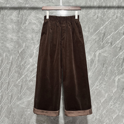 提花卷边灯芯绒九分裤弯刀裤女