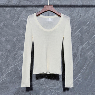高端女装100美丽诺羊毛衫无缝扬子纱U领长袖针织衫身弹力内搭上衣