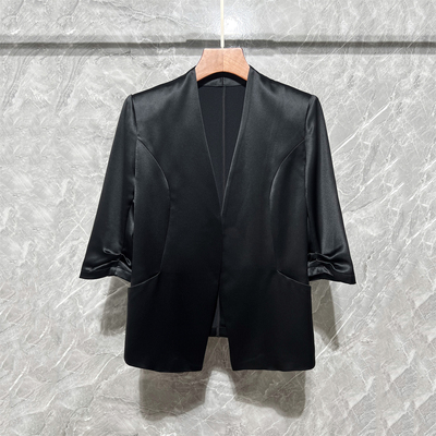 深圳南油褶皱七分袖西装早秋新款醋酸西服女小个子气质名媛高级感