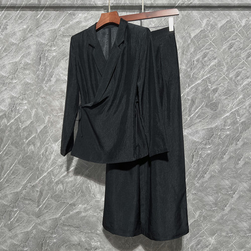 尖货！醋酸绉缎面西服阔腿裤套装
