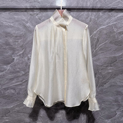 花苞领天丝衬衫内搭透视打底衬衣