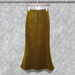 深圳南油女装高级感修身包臀鱼尾裙a字中长裙子丝绒高腰半身裙秋