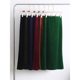 精致优雅气质鱼尾裙高级感法式 纯色百搭高腰醋酸丝绒半身裙秋冬新