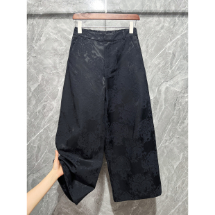 南油新中式国风时尚浮雕人丝提花九分裤高端显瘦休闲裤直筒阔腿裤