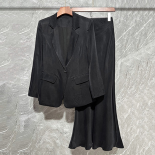 2025秋冬砂洗铜氨丝一粒扣西装外套+鱼尾裙套装尚气质显瘦两件套