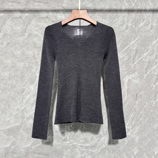 基础款扬子纱120S无缝一体V领打底衫百搭纯色针织衫美丽诺羊毛衫