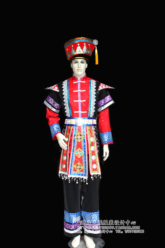 民族舞蹈服饰 订做少数民族服装 壮族盛装 表演演出服装男套装