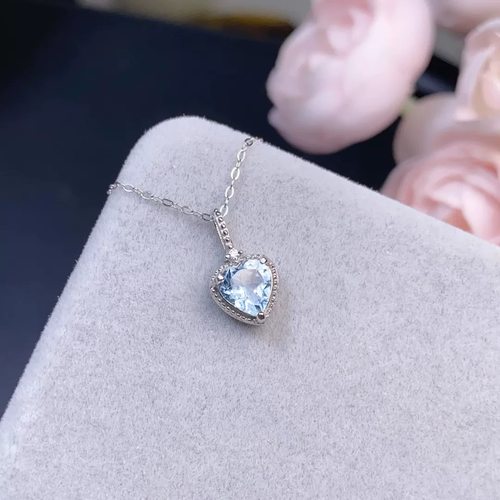 海蓝宝吊坠晶体干净！主石约6mm，s925银镶嵌生日礼物送闺蜜