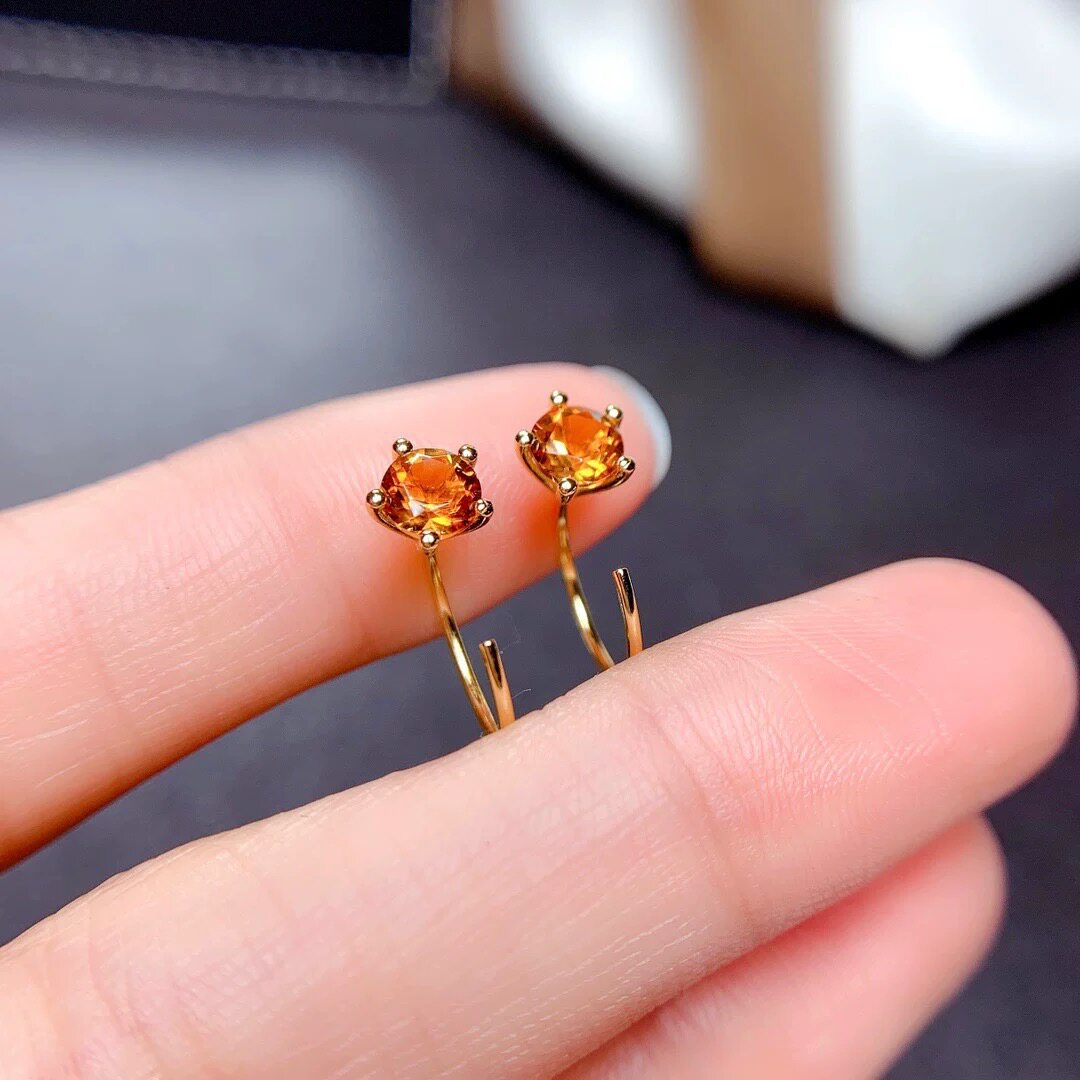 特惠小清新天然黄水晶耳钉5*5MM聚财蜜糖黄晶耳钩