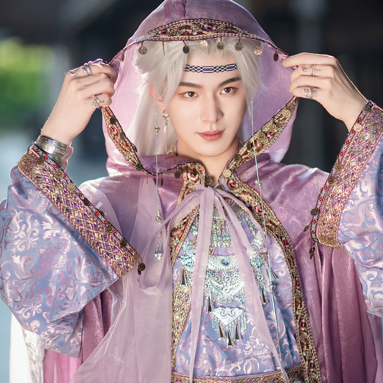 银铃曲 汉服直裾男女通穿 紫色系改良款创作写真精灵异域王子