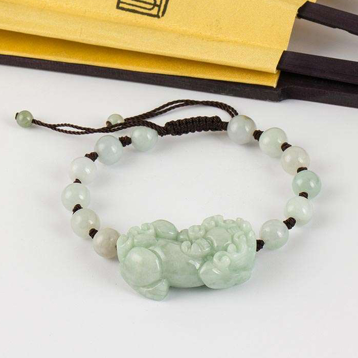 正品天然翡翠貔貅手链 A翡翠手链 手编翡翠貔貅手串 男女款