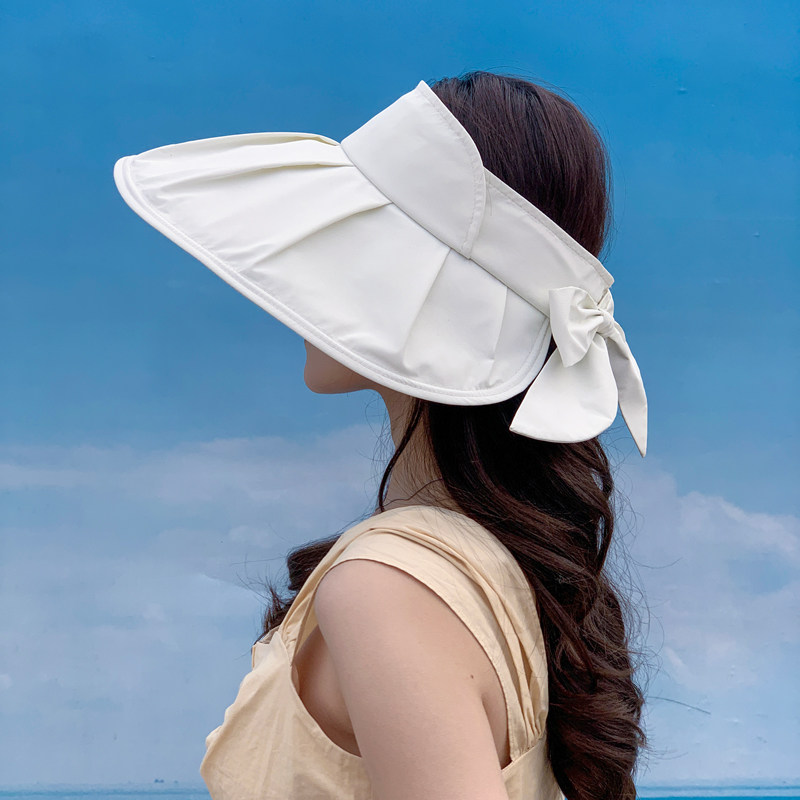 夏季大檐贝壳空顶帽子女时尚百搭同色黑胶防晒太阳帽出游抗紫外线