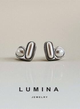 「LUMINA」法式复古时尚简约气质型ins风珍珠爱心925银针耳钉耳环