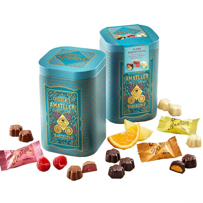 西班牙进口零食礼品Amatller水果酱夹心可可粉巧克力罐装礼盒108g