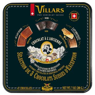 混装 瑞士进口零食礼品 黑巧克力 200g Villars复古铁罐装 金属礼盒