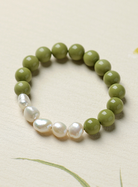 阿拉善玛瑙手串牛油果绿抹茶彩玉巴洛克淡水珍珠手链异形不规则女