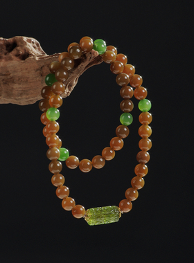 收藏级天然新疆且末糖料和田玉手串碧玉手链碧玺红糖玉18k金双圈