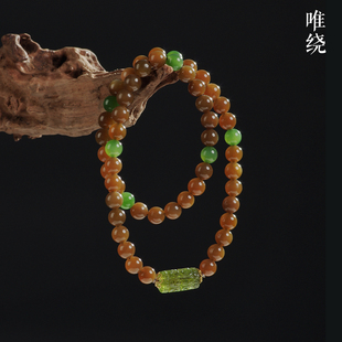 收藏级天然新疆且末糖料和田玉手串碧玉手链碧玺红糖玉18k金双圈