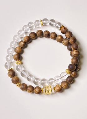 唯绕原创天然白水晶手串沉香手链奇楠7A级净体双圈蛇年女国风礼物