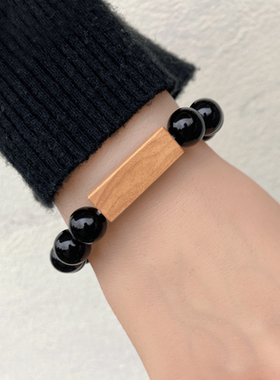 印度老山檀手串珠黑曜石手链天然极简设计感手作无事牌情侣男女