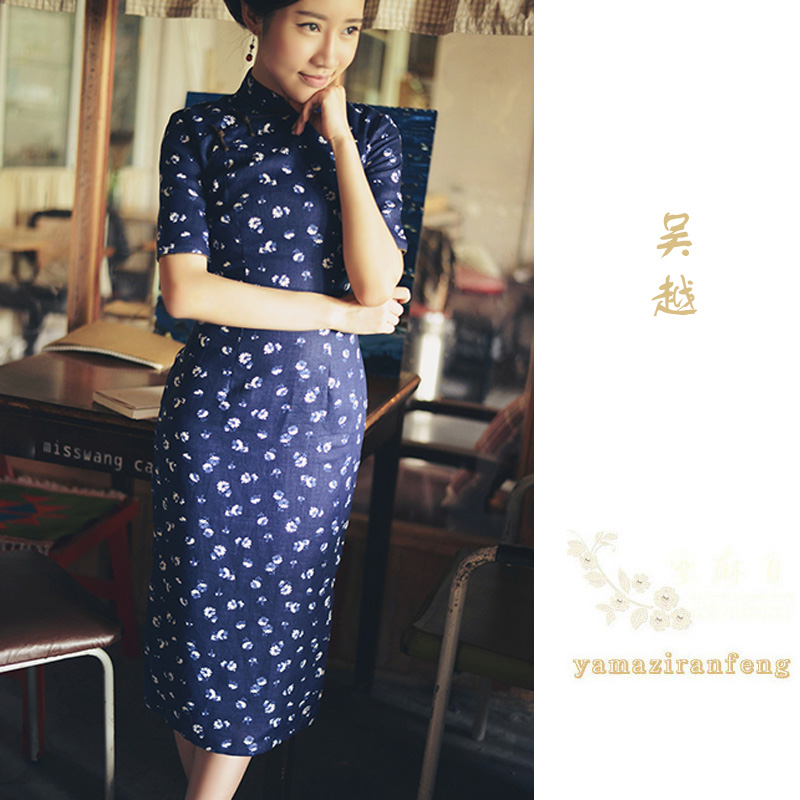 亚麻三季江南风分装手工盘扣旗袍