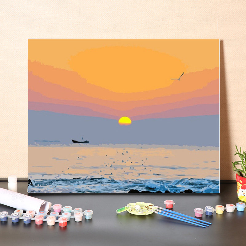 数字油画diy填充海上日出客厅手绘填色蒸蒸日上风景油彩丙烯画画