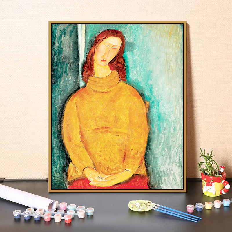 学生手绘创意手工涂色diy数字油彩画欧洲人物肖像 走廊艺术装饰画