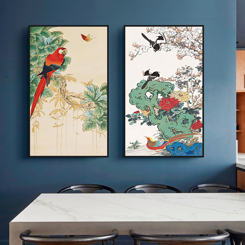 五色鹦鹉 于非暗古典中式玄关diy数字油画丙烯填色装饰画海棠伯劳图片