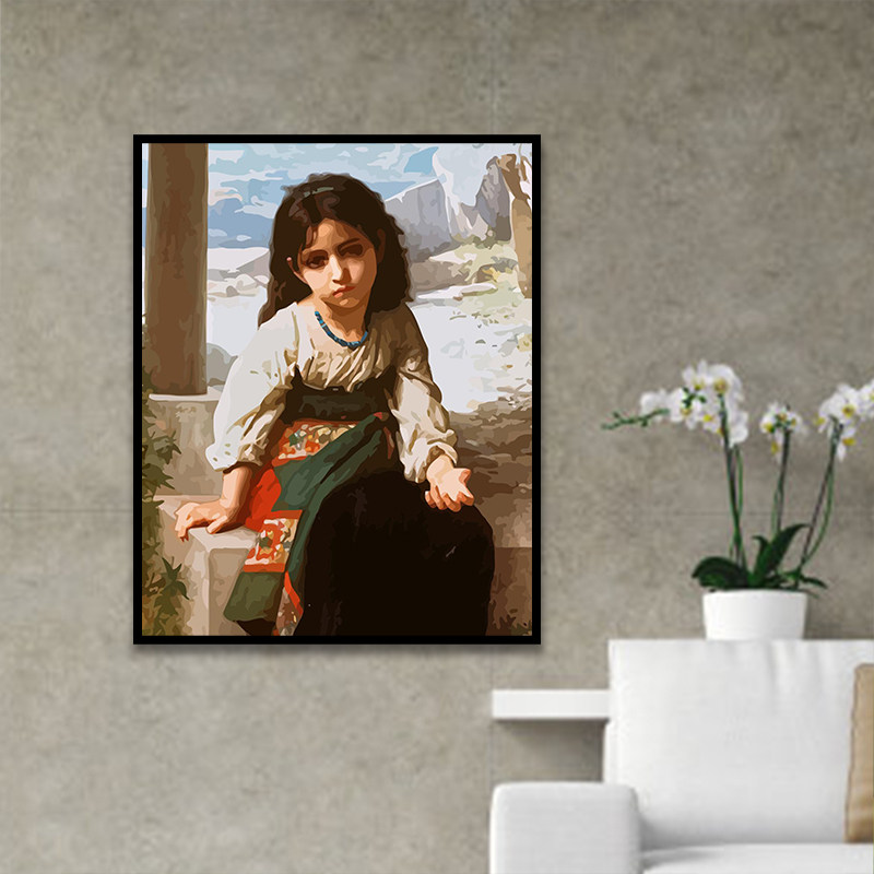 diy数字油画威廉·布格罗名画欧式女孩肖像客厅装饰挂画手工涂鸦