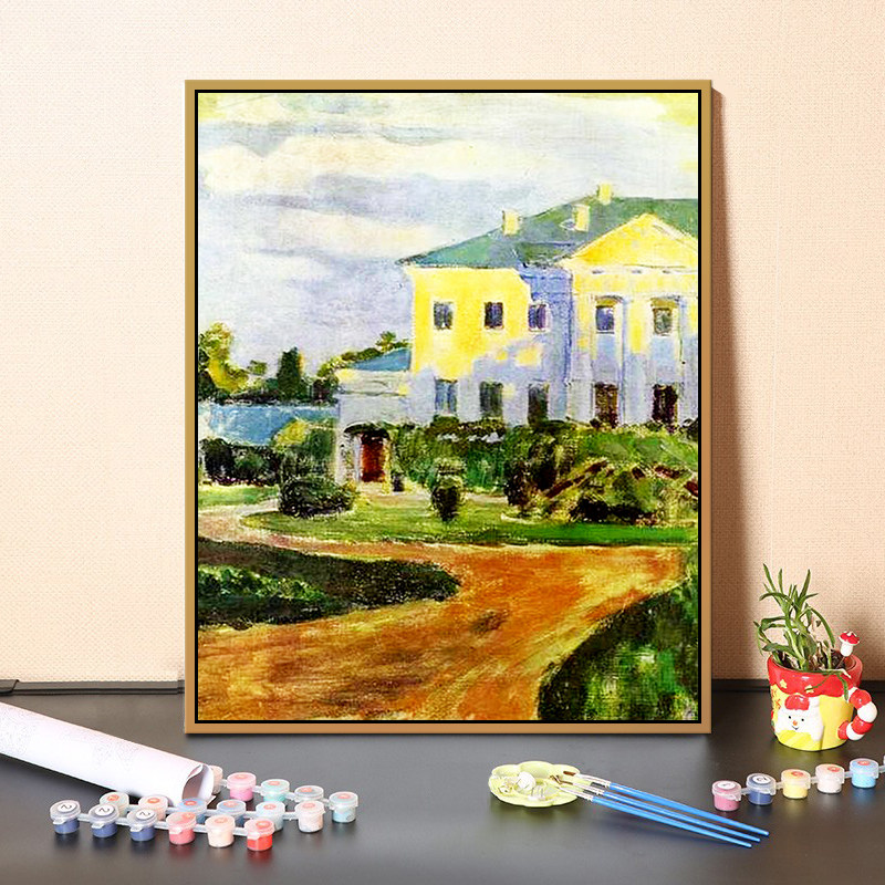 欧洲复古风景静物花卉油画 创意减压自己手工涂鸦diy数字油画挂画