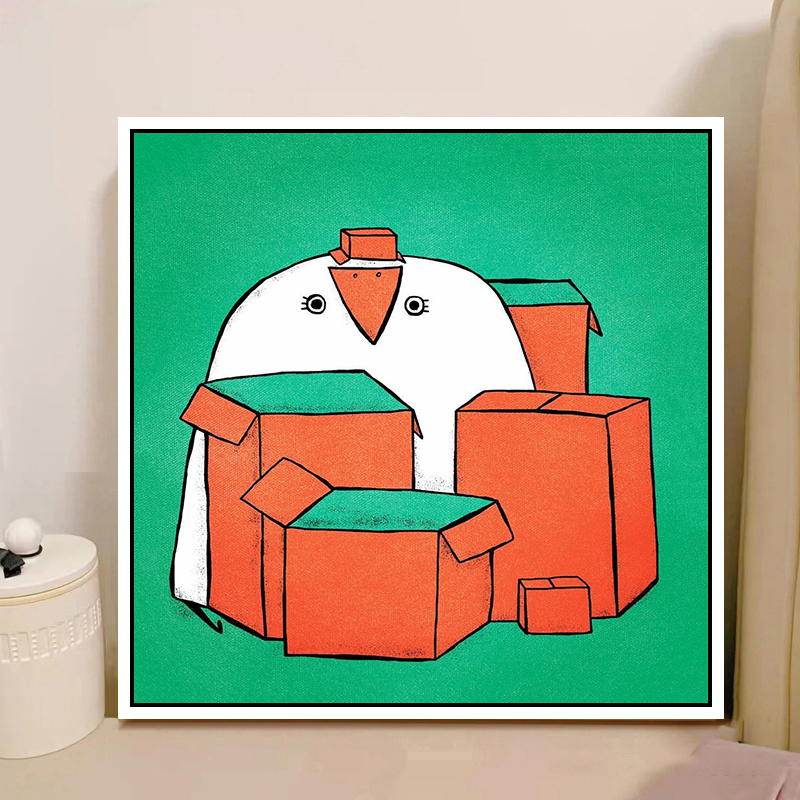 学生手绘涂鸦简约儿童卡通动物公鸡插画diy数字油彩画 客厅装饰画