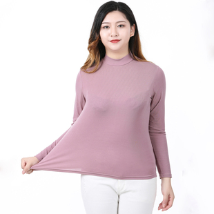 大码 2020秋新款 莫代尔薄款 长袖 加肥加大上衣胖mm 修身 半高领打底衫