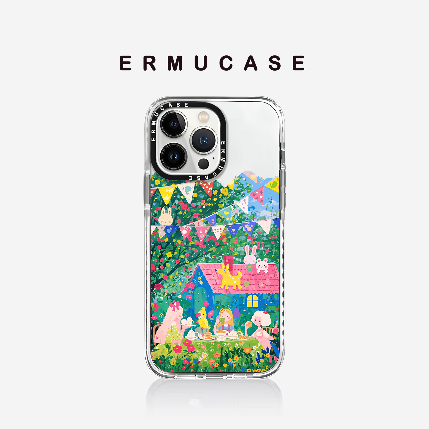 ERMUCASE二木青山闺蜜款《梦幻花园下午茶》适用于苹果iPhone16ProMax/15Pro/14ProMax/13Pro果冻磁吸手机壳