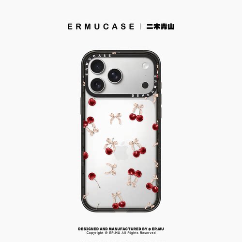 苹果18promax手机壳iphone17新款磁吸防摔TPU透明黑框硬壳樱桃波点蝴蝶结日韩少女甜美ins高颜值原创ERMUCASE
