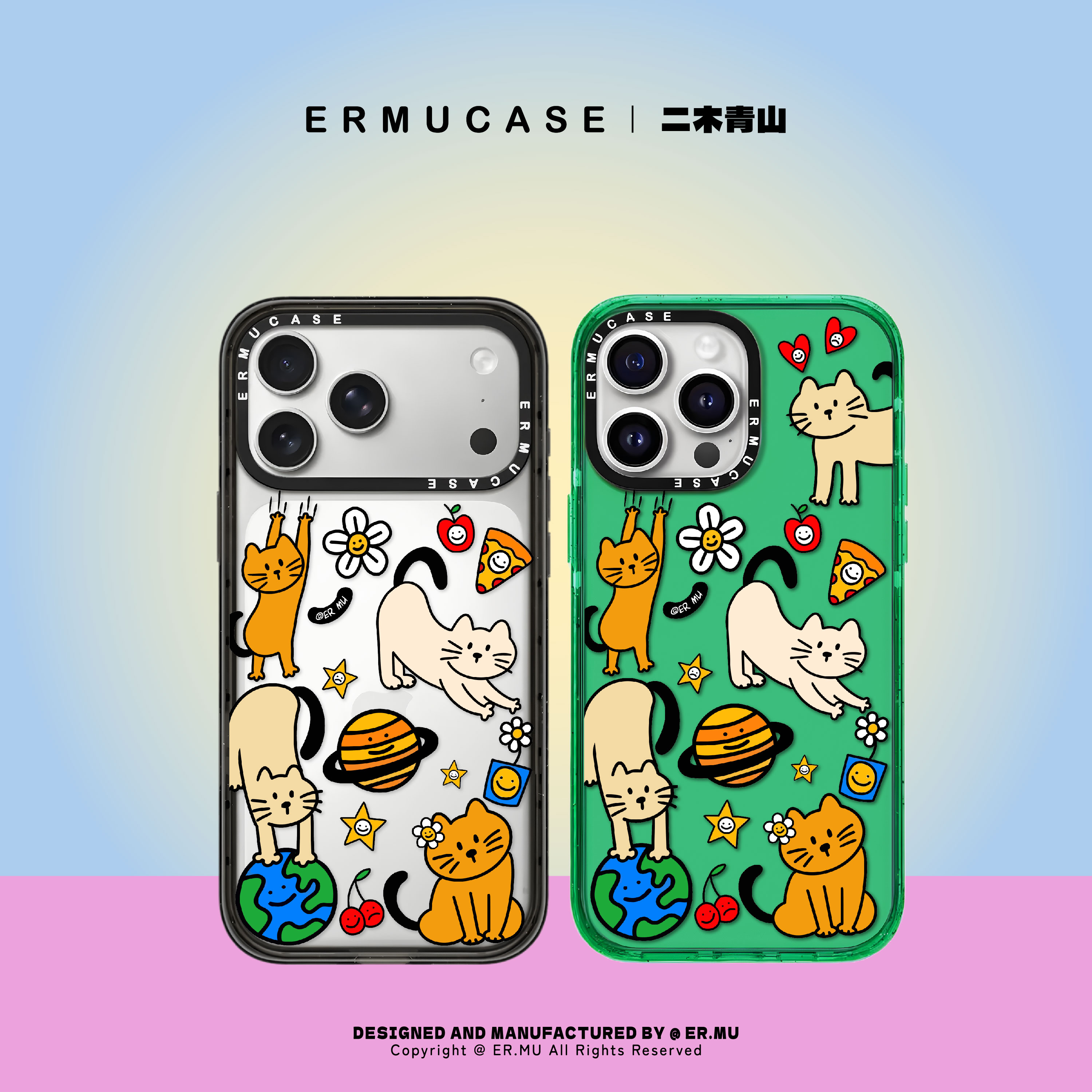 适用于苹果iPhone17ProMax手机壳磁吸防摔TPU透明黑框硬壳猫咪乐园原创男女款卡通可爱ins风高颜值ERMUCASE