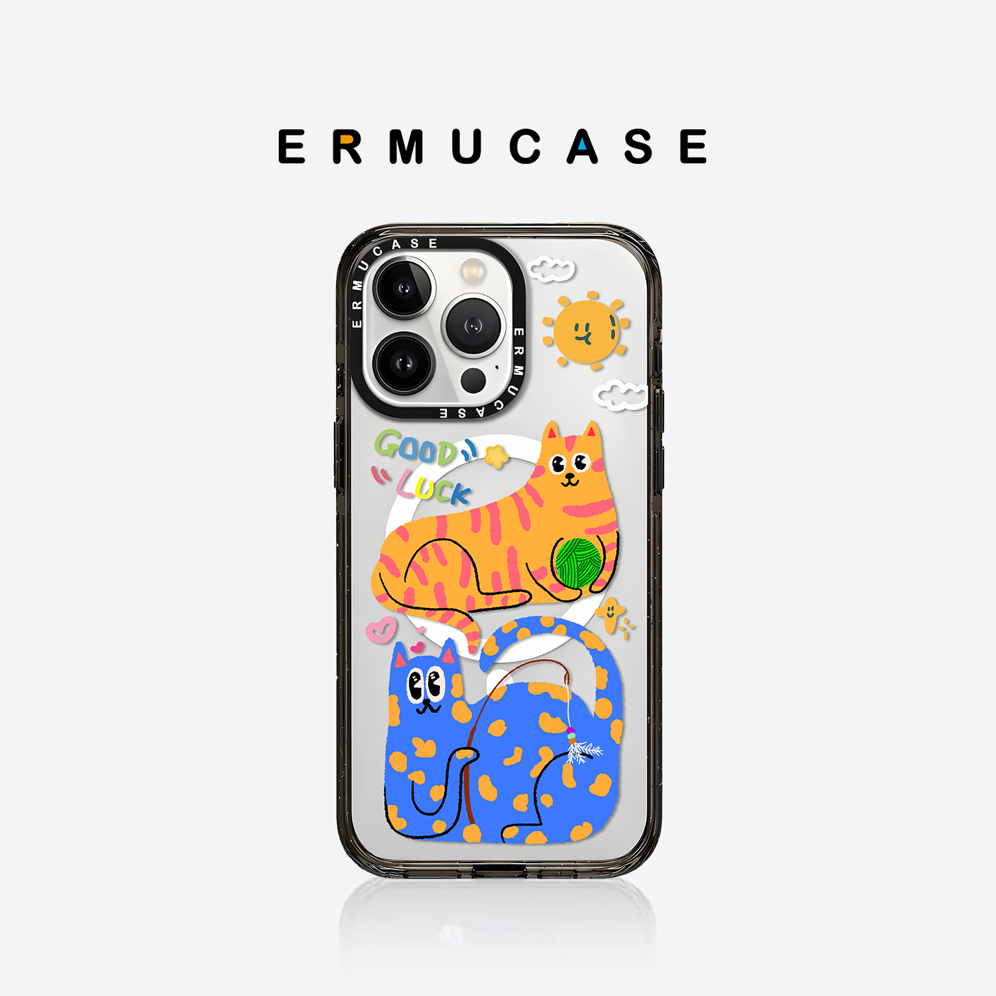 ERMUCASE二木青山原创设计《CAT FUN TIME》喵趣时光 适用于苹果iPhone16ProMax/15Pro/14ProMax/13Pro手机壳