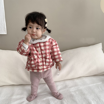 韩版婴儿粉格子棉服外套