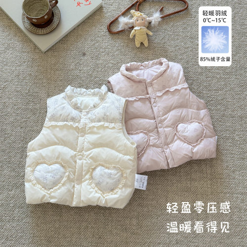 女童秋冬新款轻羽绒马甲婴幼儿外穿保暖碎花拼接背心白鸭绒马甲