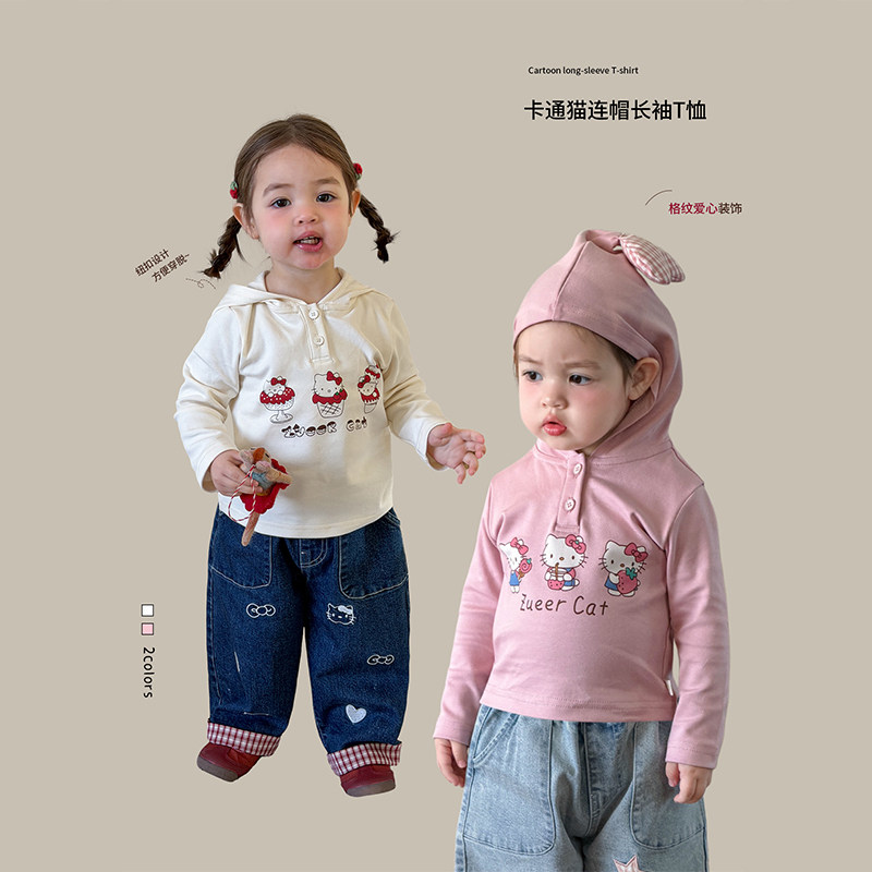 2026春季新款童装女童长袖t恤连帽衫春装儿童衣服A类婴儿女宝上衣