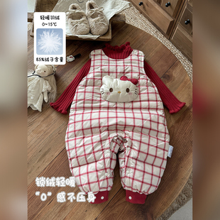 婴幼儿无袖保暖羽绒连体衣女宝宝卡通哈衣秋冬新款女童羽绒背带裤